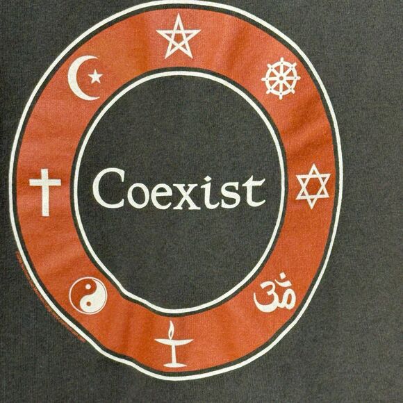 VTG Coexist Religion Earth Human Kind Single Stitch T-Shirt USA Made Alore Men S - Picture 3 of 12